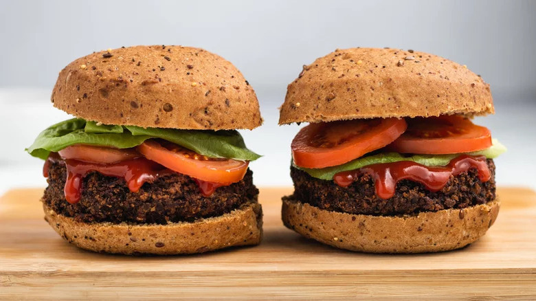 two black bean burgers