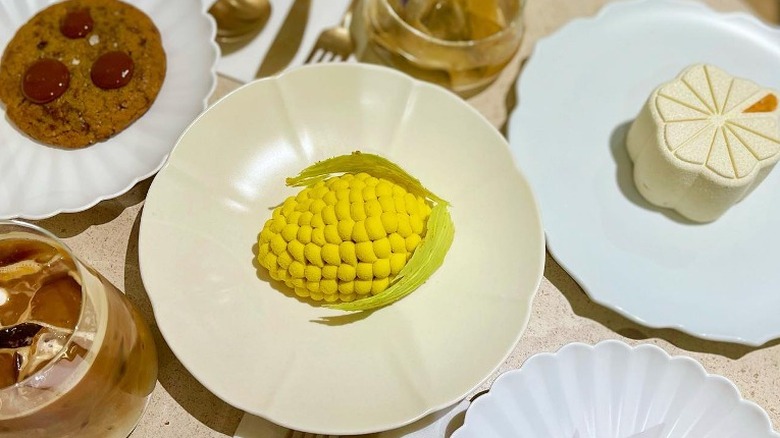 pastries on white plates