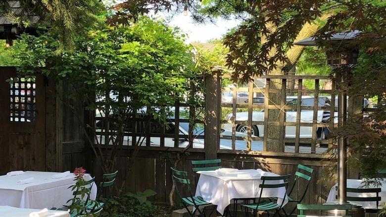 Tables on a shady patio