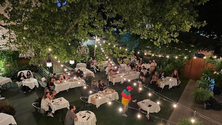 Garden patio at night