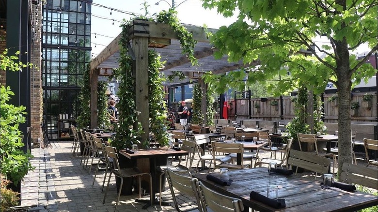 Outdoor patio with trees