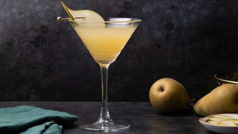 An Elderflower Pear Martini with pears