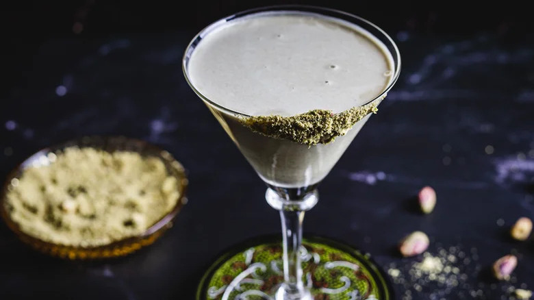 Pistachio cocktail with pistachio rim  