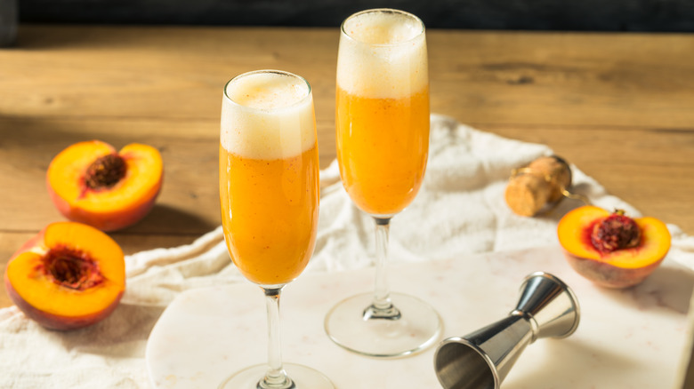 Champagne flute with peaches