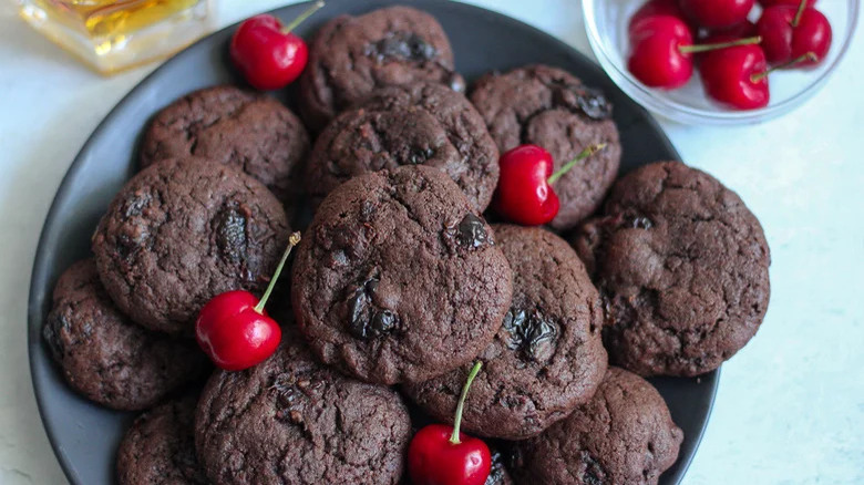 Bourbon chocolate cherry cookies on plate