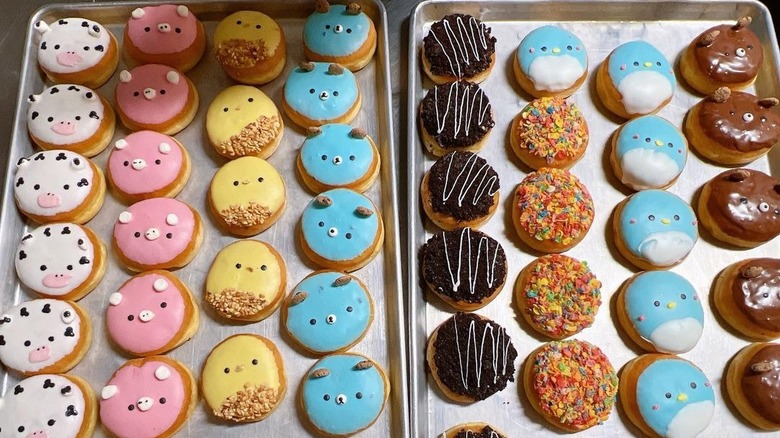Trays of cute doughnuts