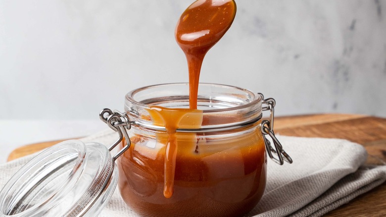 Salted caramel sauce glass jar