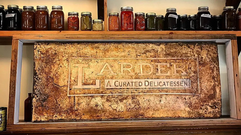 Larder deli sign pickle jars wood