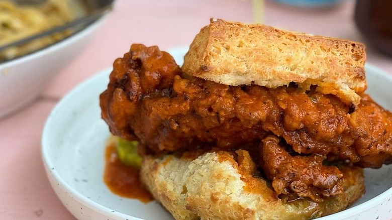 Fried chicken biscuit sandwich