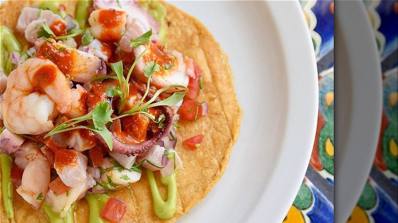 Shrimp and octopus tostada