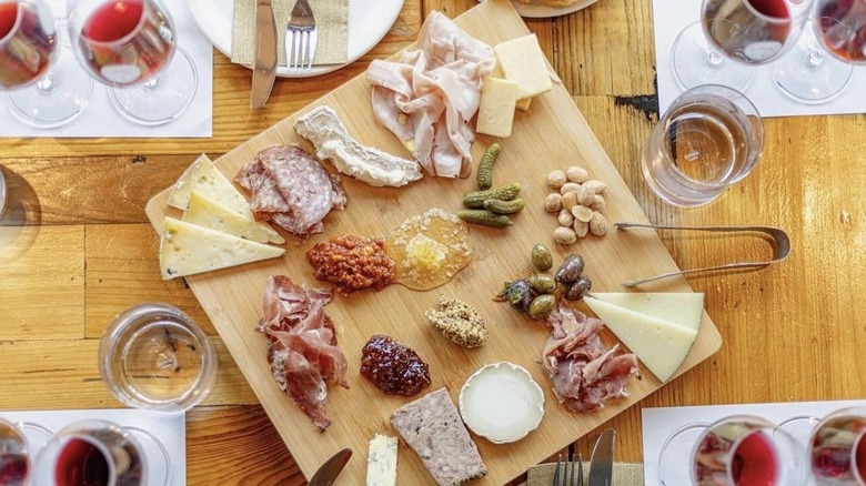 Wine with cheese and charcuterie