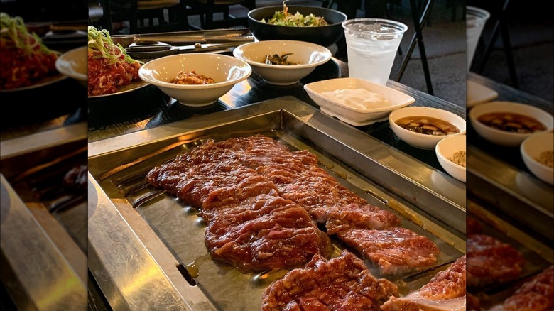 Korean BBQ meat on grill
