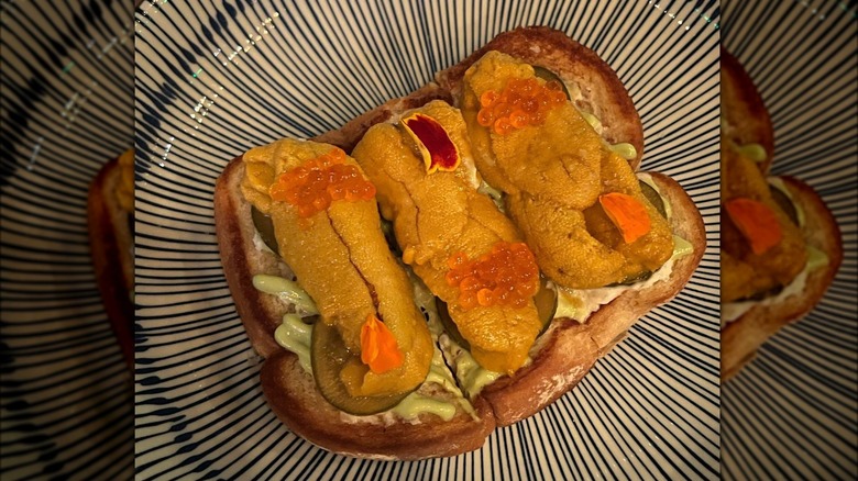 Uni toast on striped plate