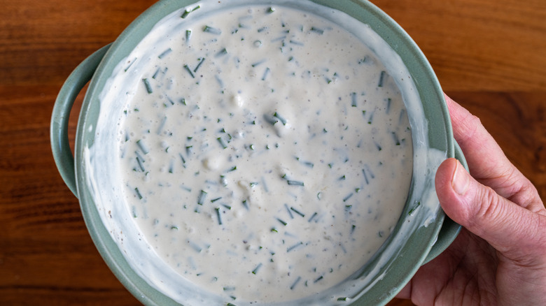 Blue cheese dressing in a bowl