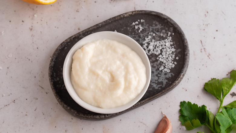 Toum with salt and herbs