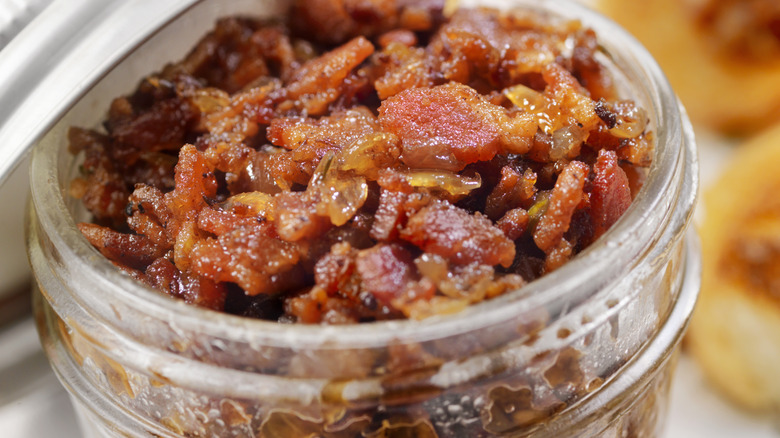 Crumbled bacon in a jar