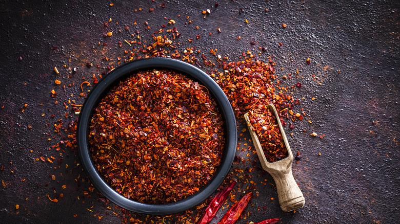 Cayenne pepper on black background