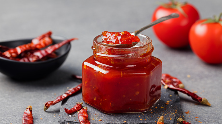 Tomato jam in a jar