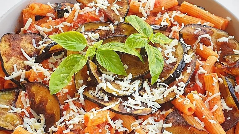 Pasta alla norma in a bowl