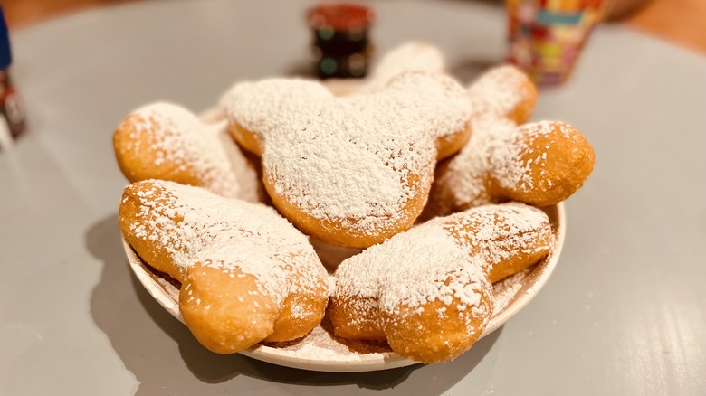 Mickey Beignets with powdered sugar