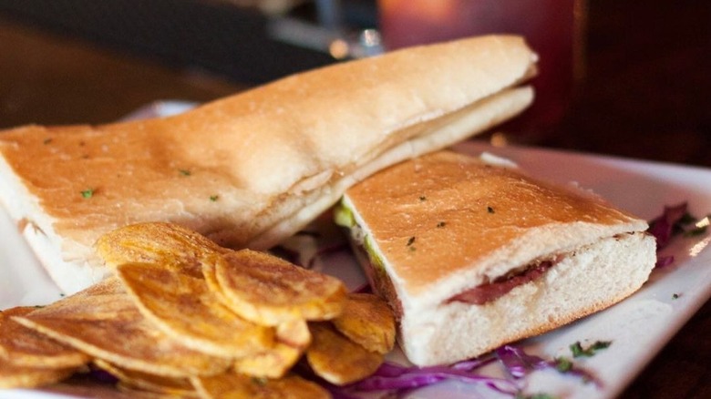 Cuban sandwich with fried plantains