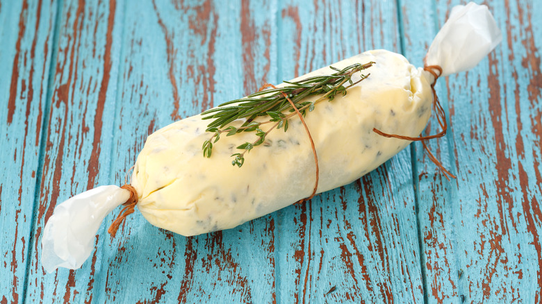 Herb butter wrapped in paper