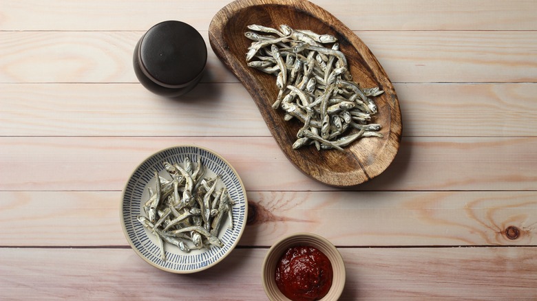 Anchovies in bowl and with paste