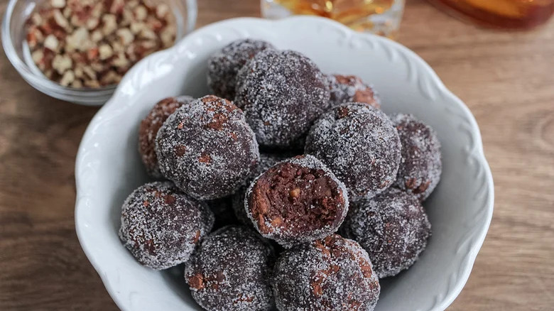 Bourbon balls in bowl 