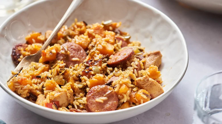 Sweet potato jambalaya in bowl 