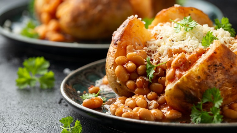 Baked potato on table