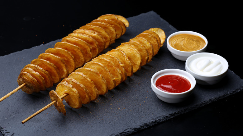 Tornado potatoes on table