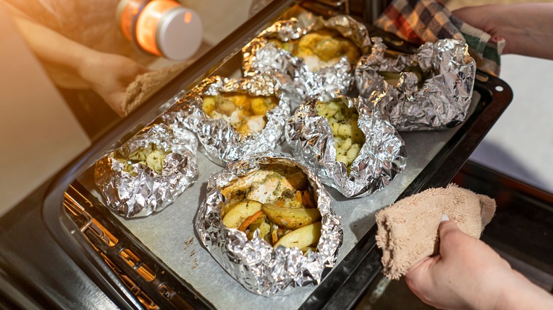 Potatoes in foil in oven