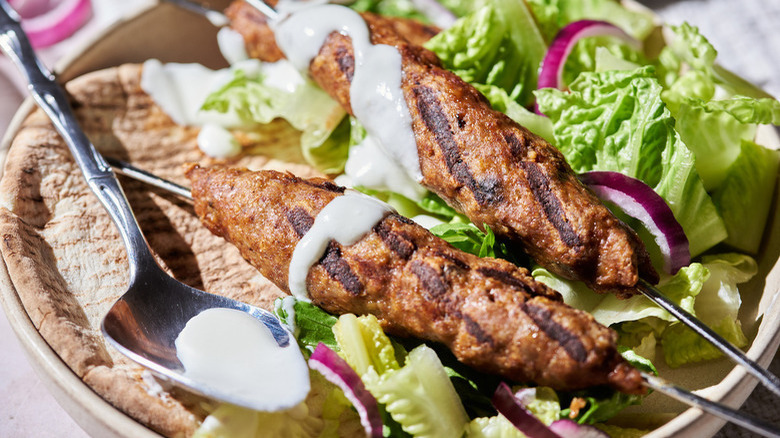 turkey kebabs with feta dressing