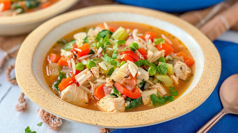 turkey vegetable soup in bowl