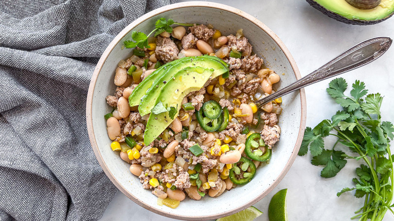 turkey chili with avocado