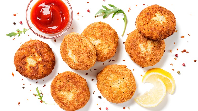 Fish cakes on white background