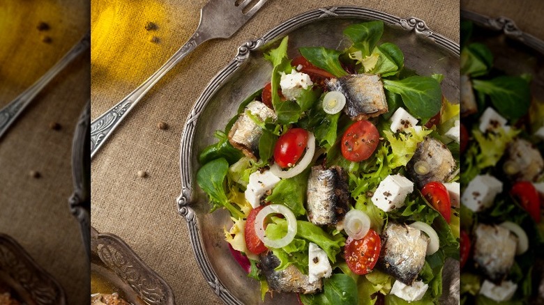 salad on silver plate