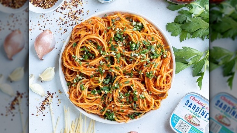 Pasta in white bowl