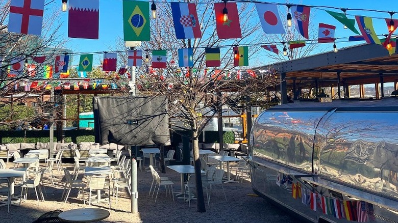 Patio with multi-national flags