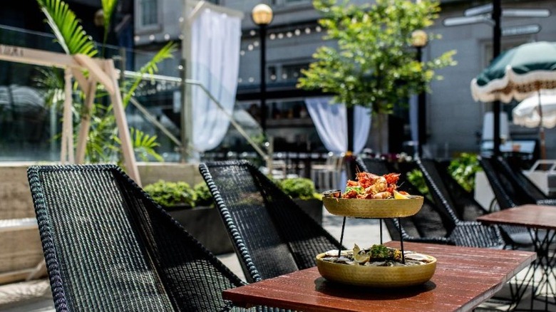 Food tower on a table