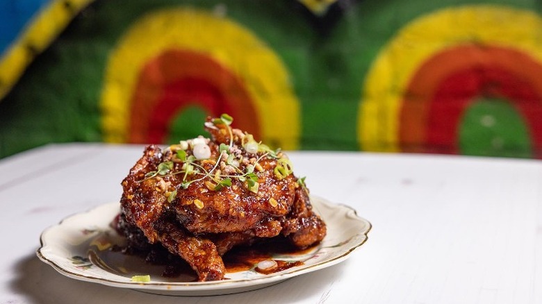 Fried chicken dish with garnish