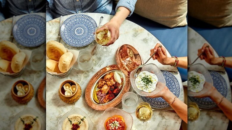 Bird's-eye view of dinner table