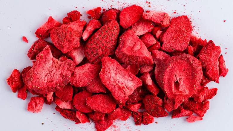 Freeze dried strawberries on counter