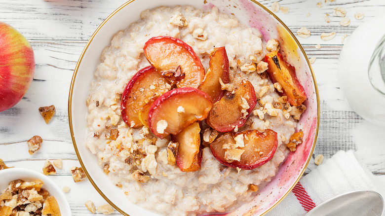 Bowl of oatmeal with apples