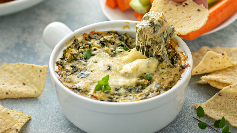 cheesy spinach dip with chips