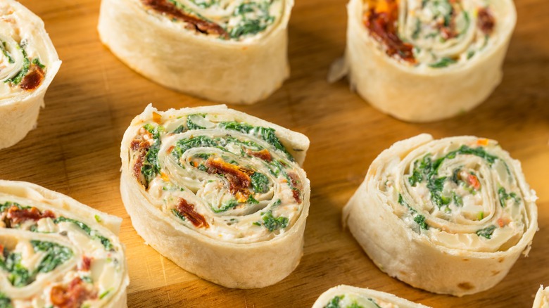 Tortilla pinwheels on counter