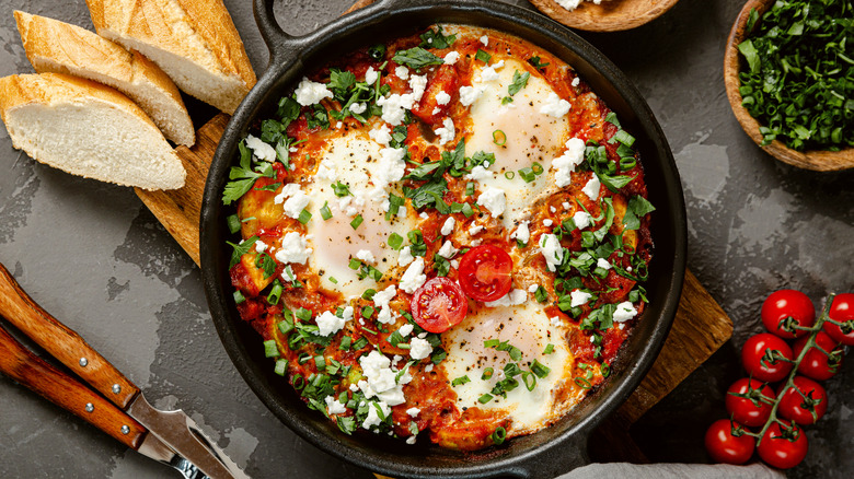 Shakshuka in cast iron pan