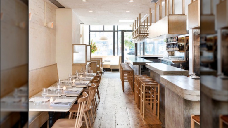 Stone bar; tables and chairs at LaLou