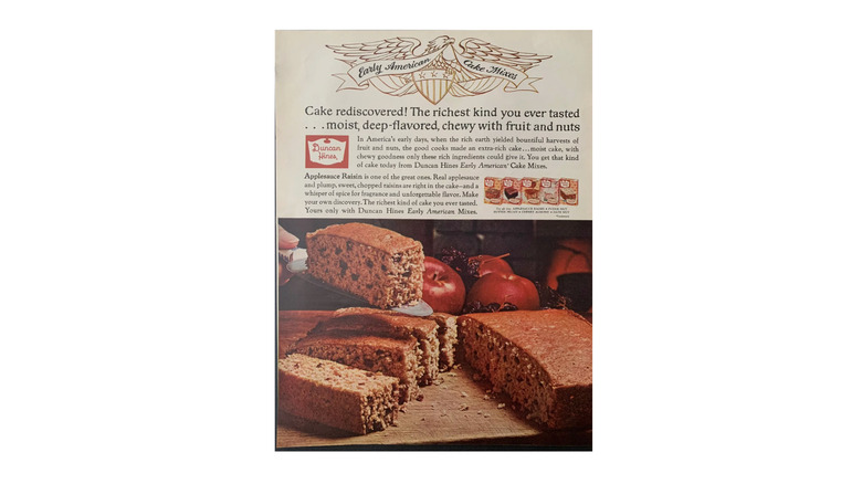 Advertisement of Duncan Hines' Applesauce Raisin Cake Mix from 1961