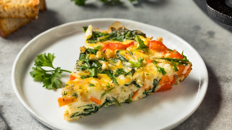 Vegetable frittata slice on plate 